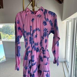 Cynthia Rowley Pink and Blue Floral Long Sleeve Dress